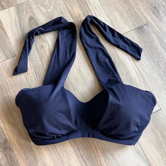 Athleta 32D/DD Underwire Halter Neck Bikini Top Navy Swimsuit Swimwear - Picture 1 of 6